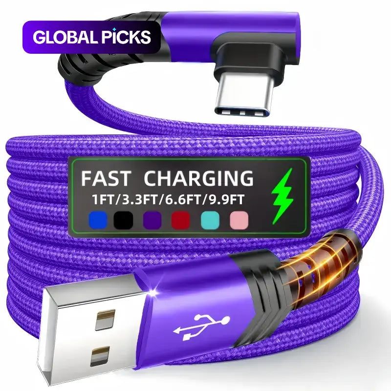 USB to USB C 90 Degrees Fast Charging Cable