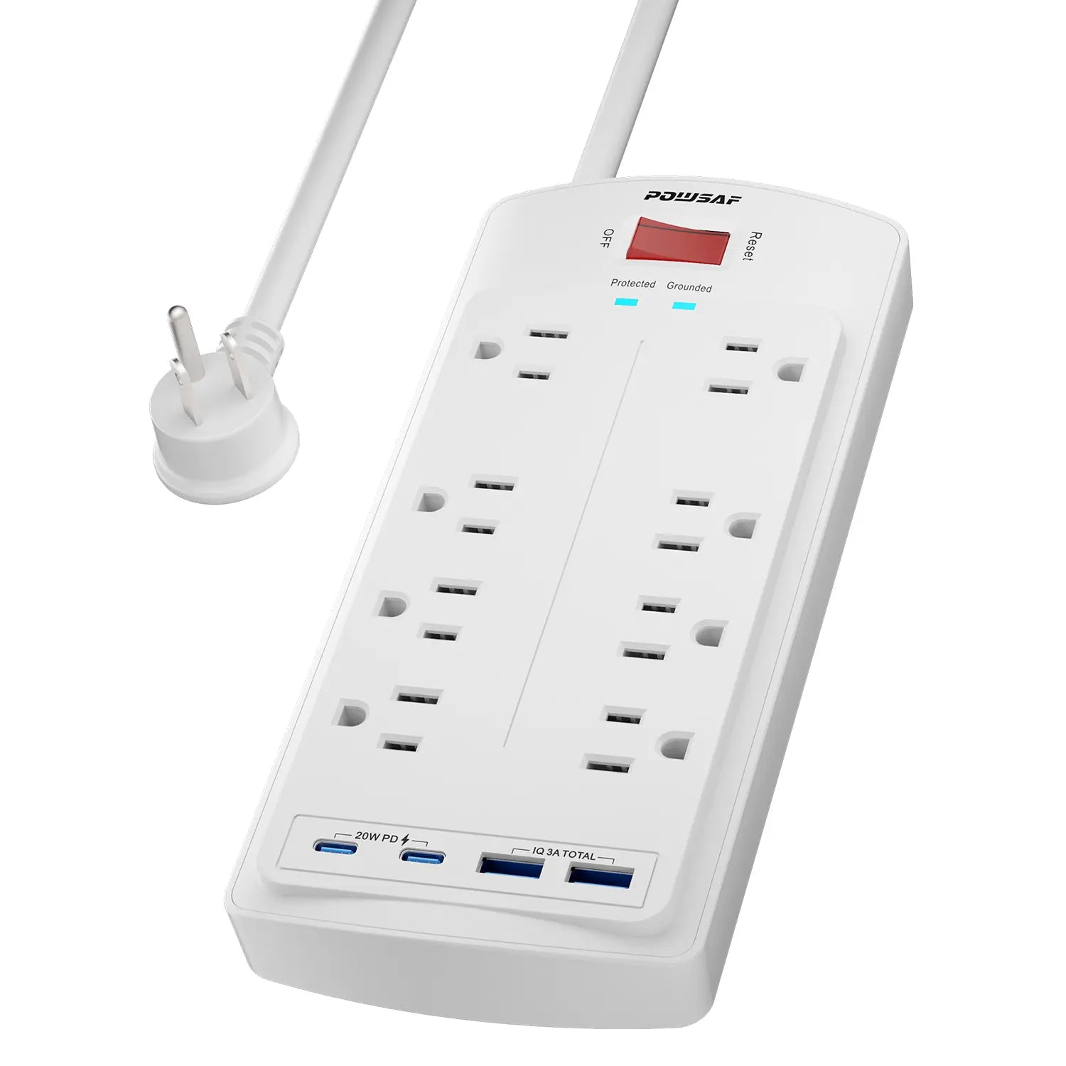 Surge Protector Power Strip with 8 Outlets 2 USB-C 20W