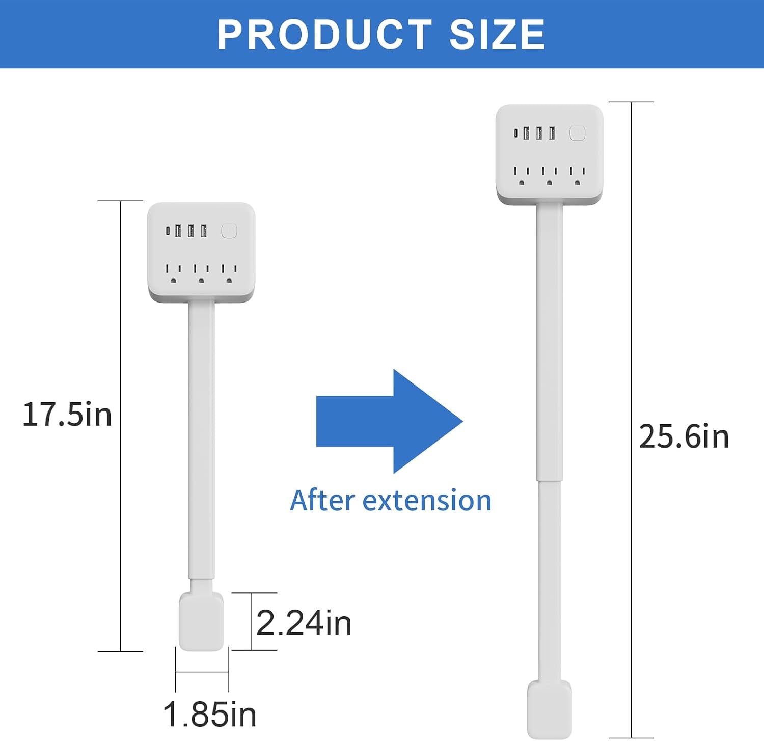 Electrical Outlet Extender Stick 18-28 Extendable Power Strip