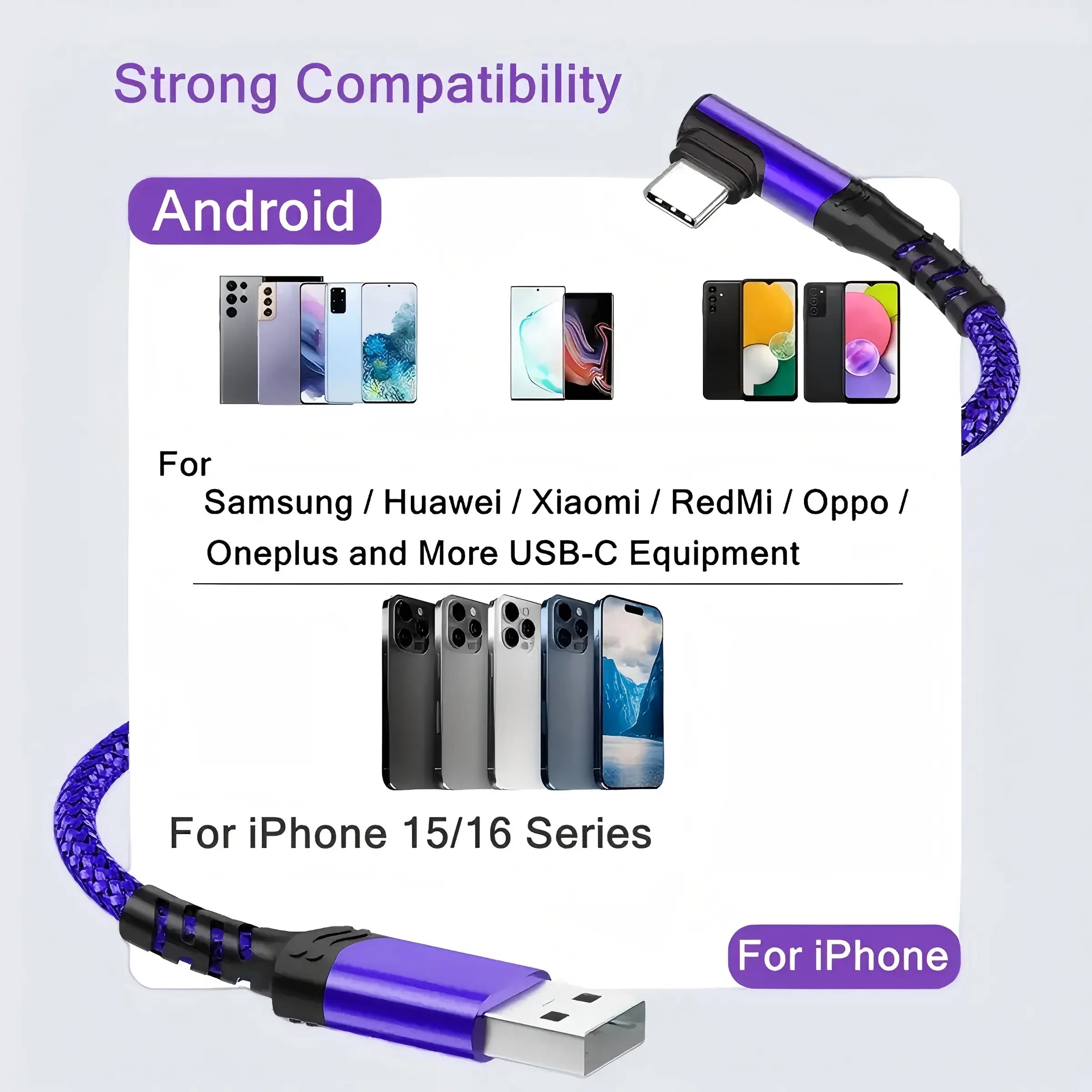 USB to USB C 90 Degrees Fast Charging Cable
