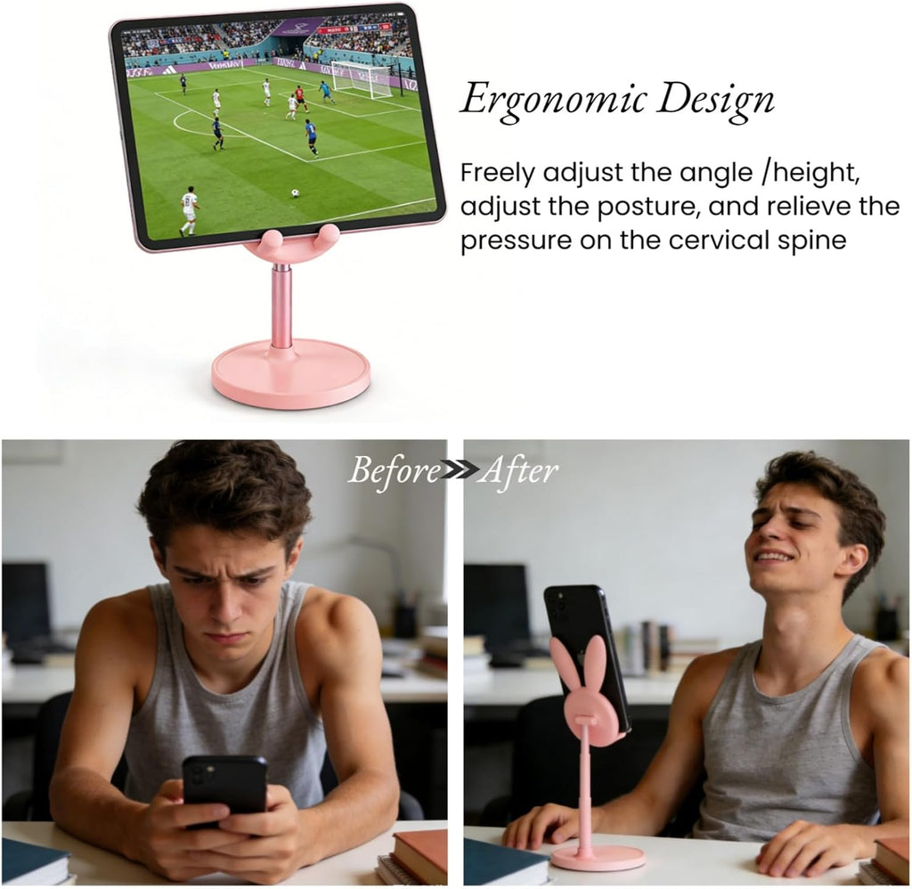 1 Pack Cute Phone Stand，Bunny Favor Cell Phone Stand for Desk，Cute Rabbit Phone Holder Compatible with Iphone, Kindle, Ipad, Switch, 4-10In All Phones (Pink)
