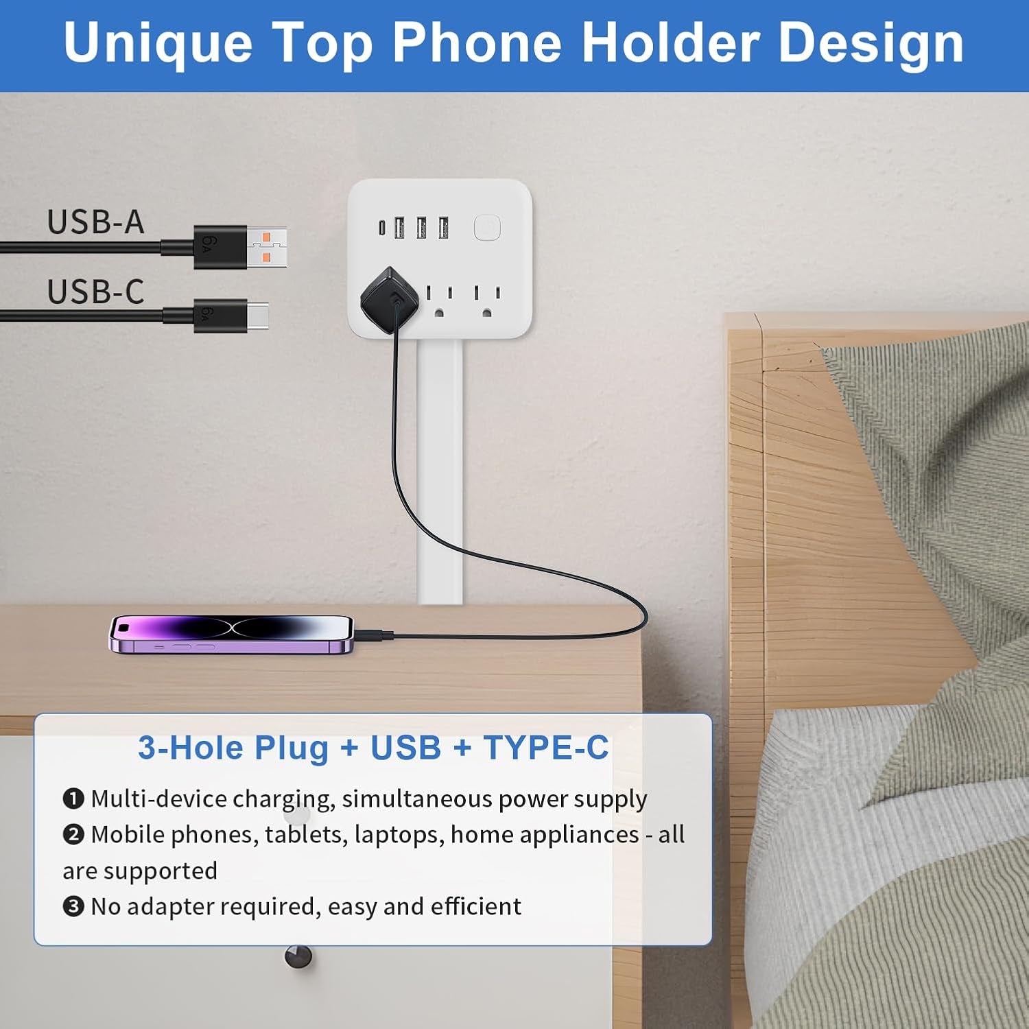 Electrical Outlet Extender Stick 18-28 Extendable Power Strip