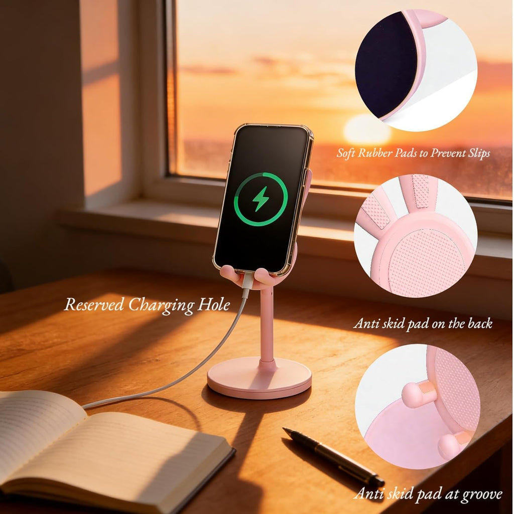 1 Pack Cute Phone Stand，Bunny Favor Cell Phone Stand for Desk，Cute Rabbit Phone Holder Compatible with Iphone, Kindle, Ipad, Switch, 4-10In All Phones (Pink)