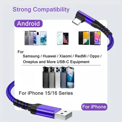 USB to USB C 90 Degrees Fast Charging Cable