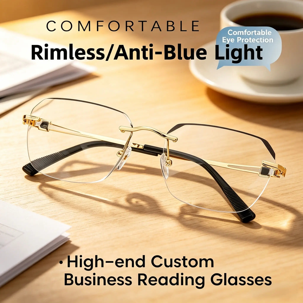 The Modern Minimalist Frameless Blue Blocking Reading Glasses, Ultra-Light Metal Build, Blue Light Defense for Focused Work, Gaming & Everyday Wear