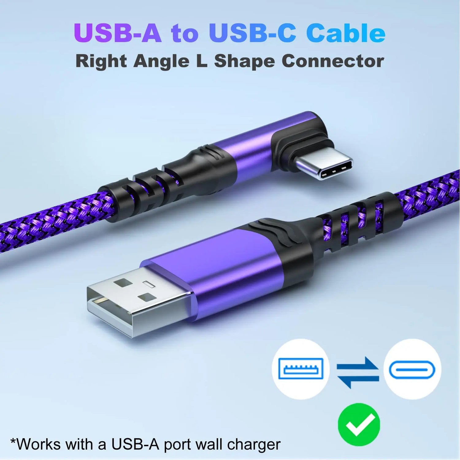 USB to USB C 90 Degrees Fast Charging Cable