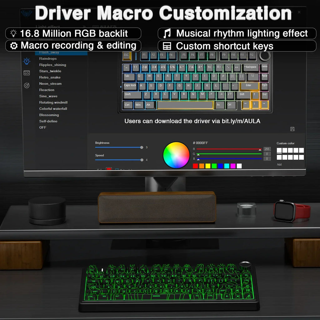 F75 Wireless Gaming Mechanical Keyboard RGB Light Customized 75% Layout Tri Modes Contour Side Carved PBT Keycap Keyboard