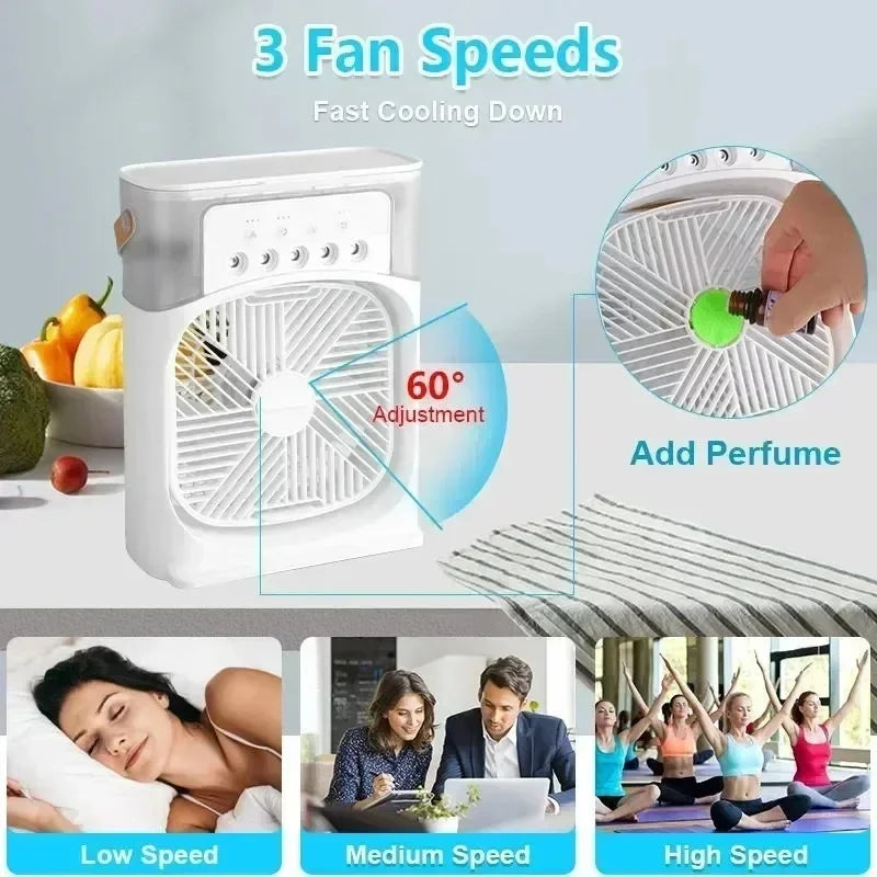 Fan - 3 in 1 Portable Desktop Humidifier Cooler USB Mini Air Conditioner Night Light Spray Quiet Summer Cooling for Home