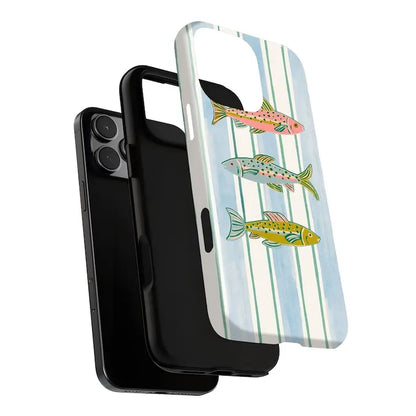Sardines Coastal Retro Stripe 2-in-1 Phone Case - Durable &amp; Stylish Protection for iPhone 11-17 Series - Perfect Gift for Friends!