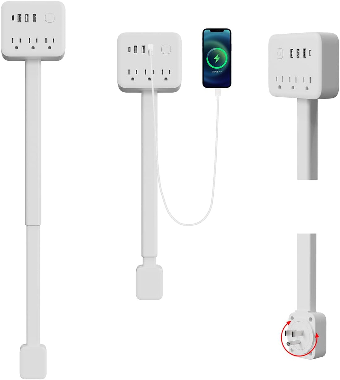 Electrical Outlet Extender Stick 18-28 Extendable Power Strip