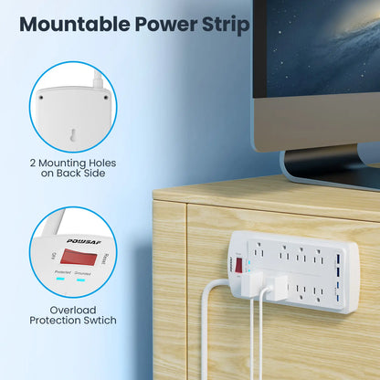 Surge Protector Power Strip with 8 Outlets 2 USB-C 20W